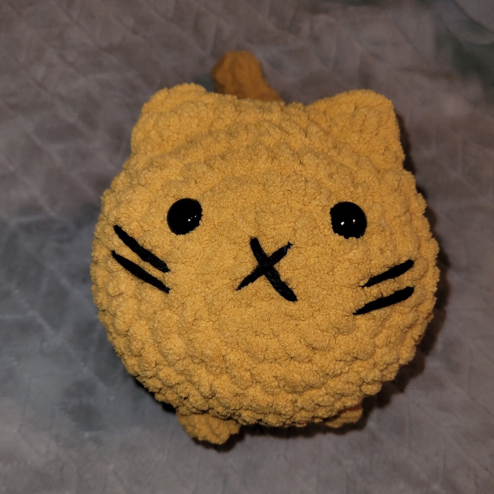 Handmade Crocheted Yellow Loaf Cat Plush Stuffed Animal Toy Kids Cute Kawaii‎